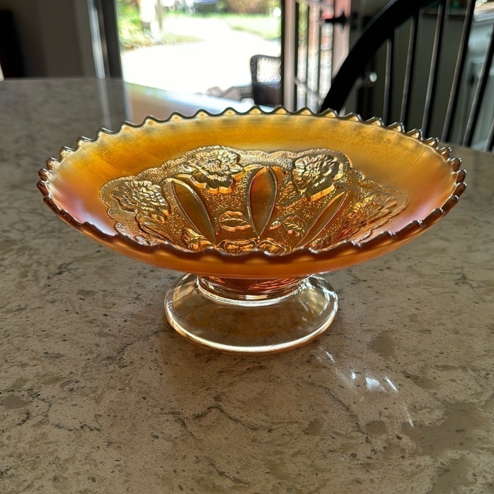 ANTIQUE~DUGAN DIAMOND CARNIVAL GLASS~’DOUBLE STEM ROSE’~MARIGOLD OPALESCENT~G13